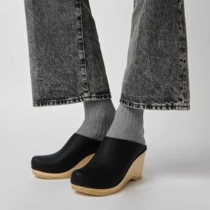 No.6 Store New School Clog 41 on Wedge Black Heels Leather Platform Clogs 10.5